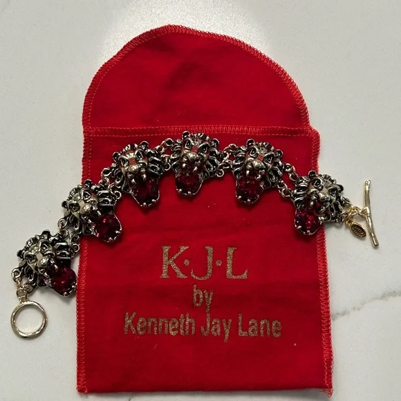 Kenneth Jay Lane Runway Red and Gold Lion Bracelet - Picture 12 of 15